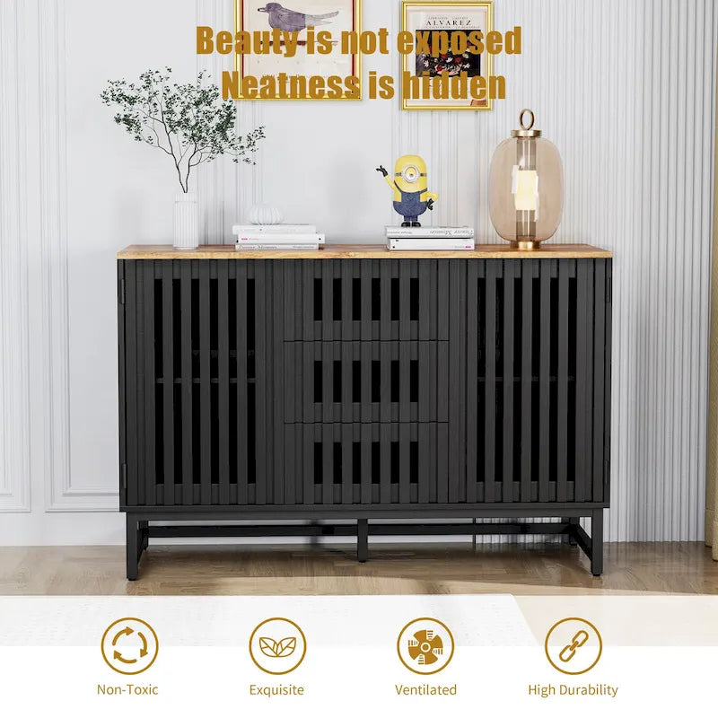 Meuble de rangement moderne avec 3 tiroirs et 4 étagères pour salon, chambre