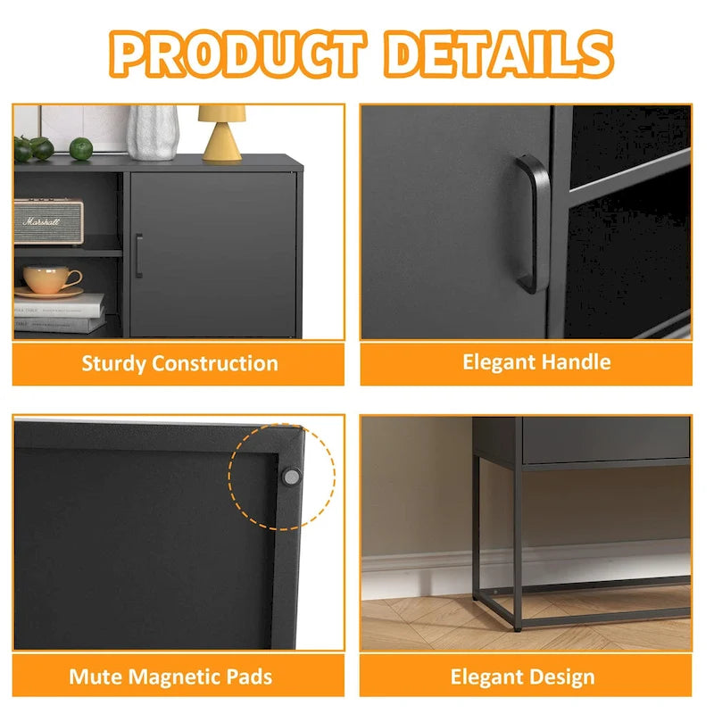 Bahut moderne avec deux portes et étagères de rangement pour salon, chambre, salle à manger