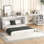Lit escamotable Queen en bois avec bureau rotatif, armoire pliable