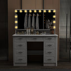 Coiffeuse moderne blanche avec miroir pliable éclairage réglable - 102,1 x 137,4 cm