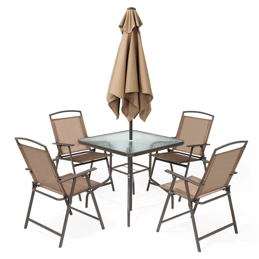 Ensemble de patio 6 pièces Pellebant avec table, parasol et 4 chaises pliantes - 22,4 L x 26,8 P x 34,4 H