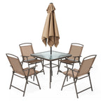 Ensemble de patio 6 pièces Pellebant avec table, parasol et 4 chaises pliantes - 22,4 L x 26,8 P x 34,4 H