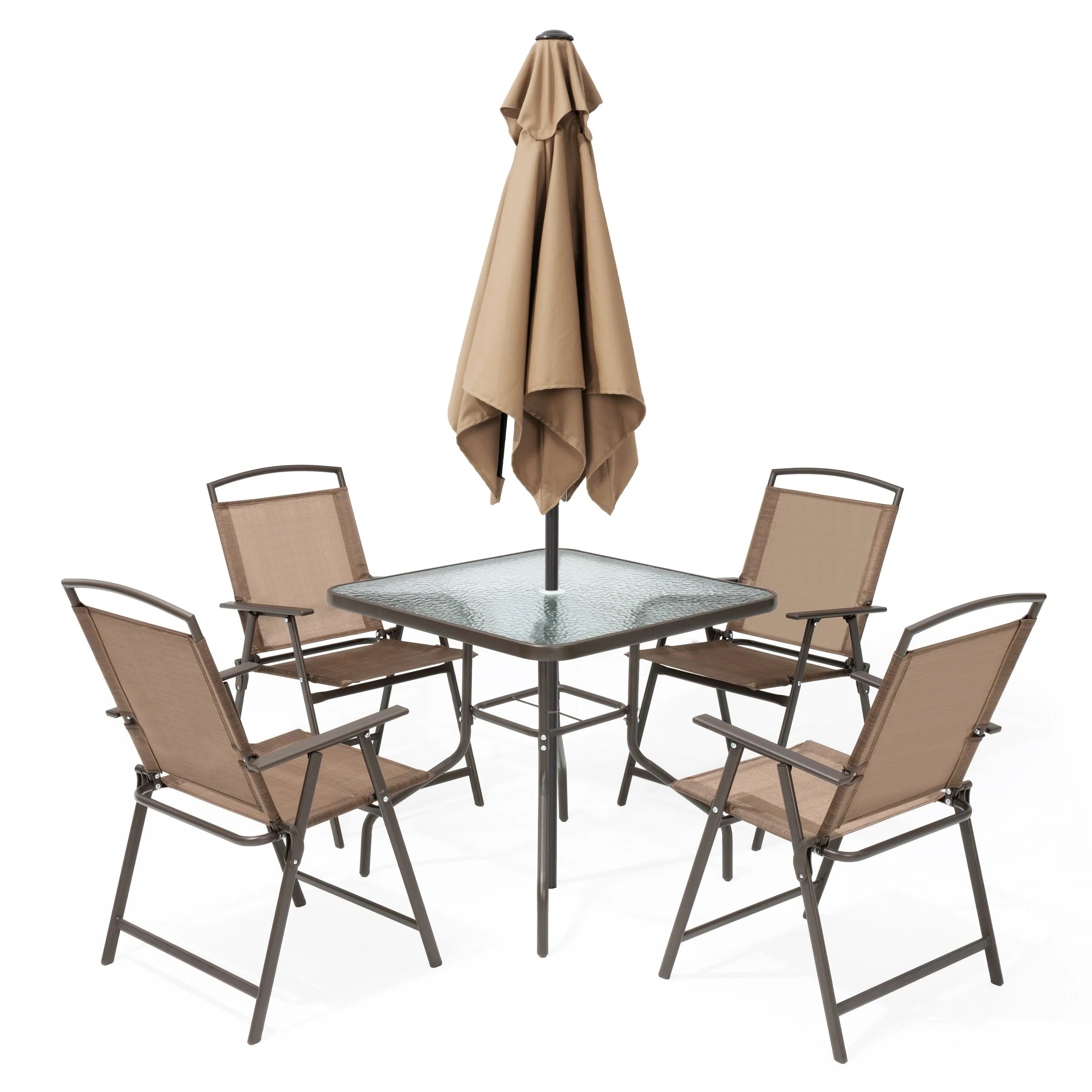 Ensemble de patio 6 pièces Pellebant avec table, parasol et 4 chaises pliantes - 22,4 L x 26,8 P x 34,4 H