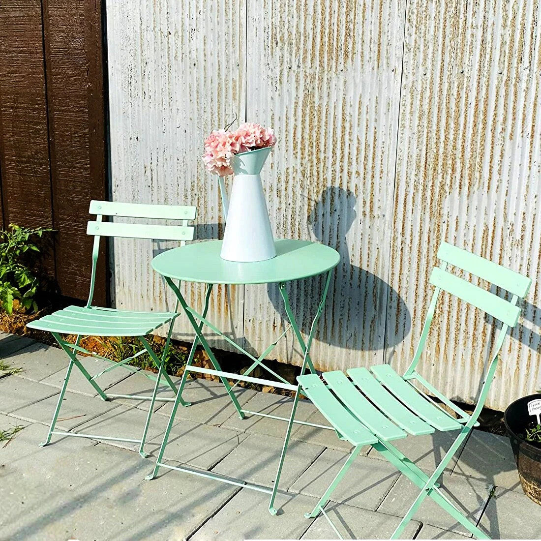 Ensemble bistro pliant 3 pièces en métal, salon de conversation intérieur/extérieur résistant aux intempéries pour patio, cour, jardin