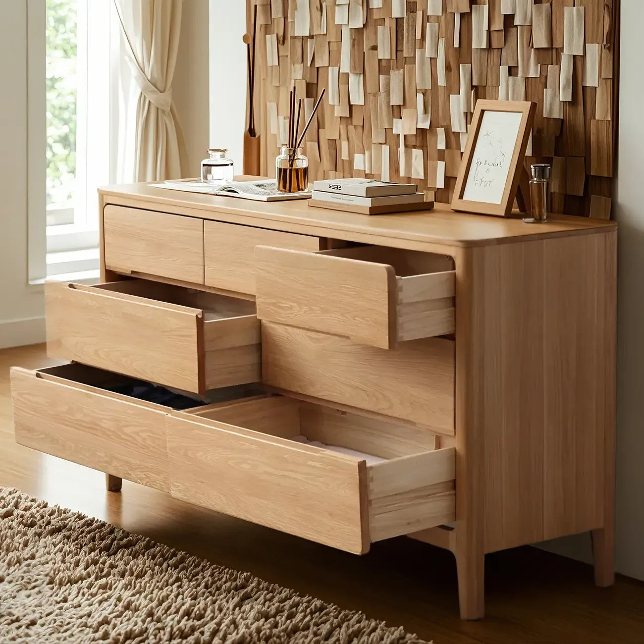 Commode double en chêne naturel traditionnel pour chambre à coucher
