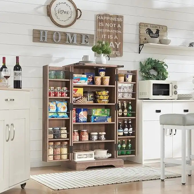 47 armoire de cuisine de ferme, buffet de rangement avec portes de grange - N/A