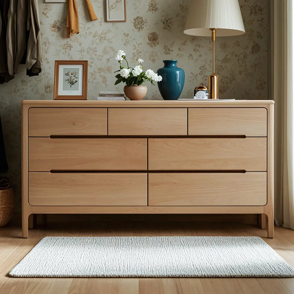 Commode double en chêne naturel traditionnel pour chambre à coucher