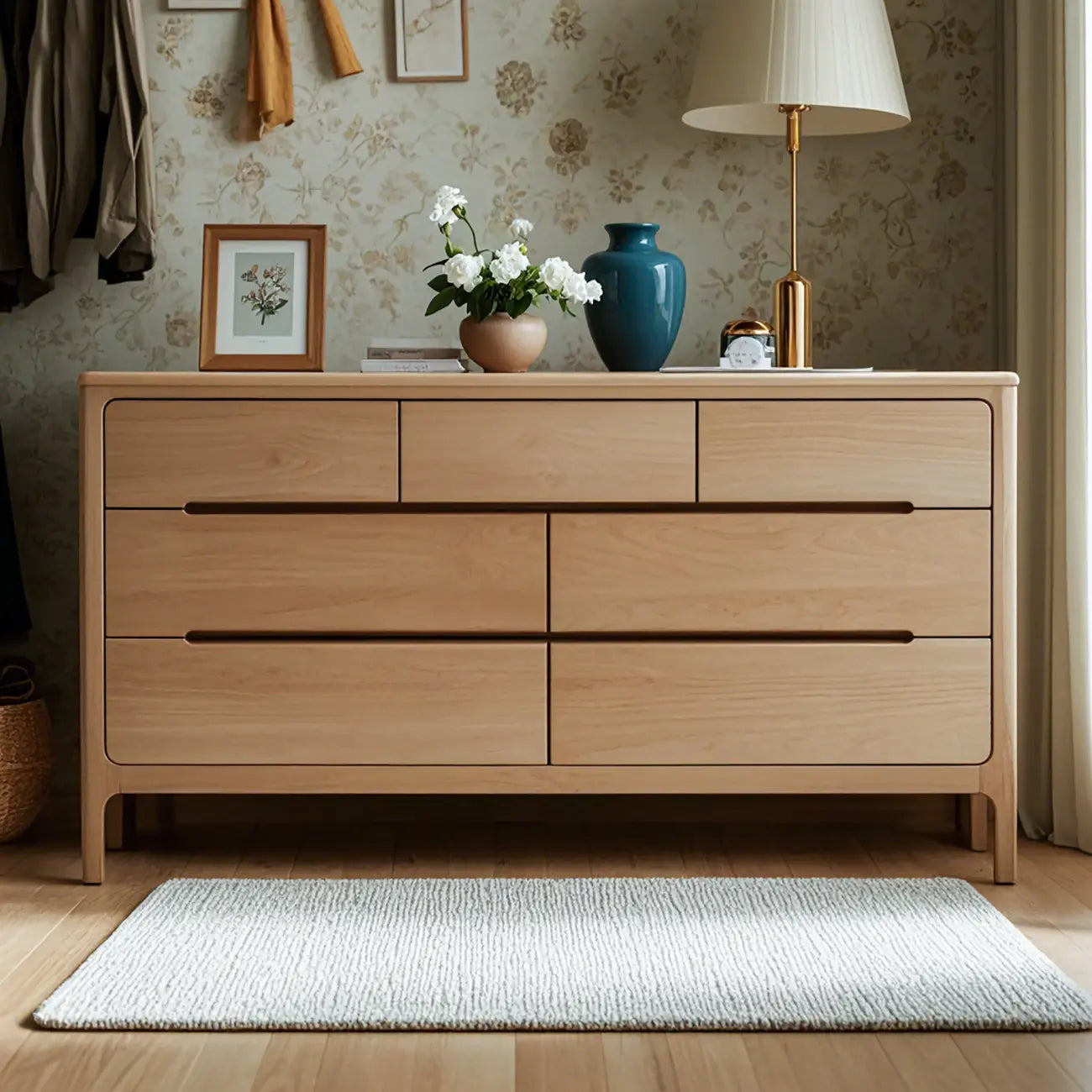 Commode double en chêne naturel traditionnel pour chambre à coucher