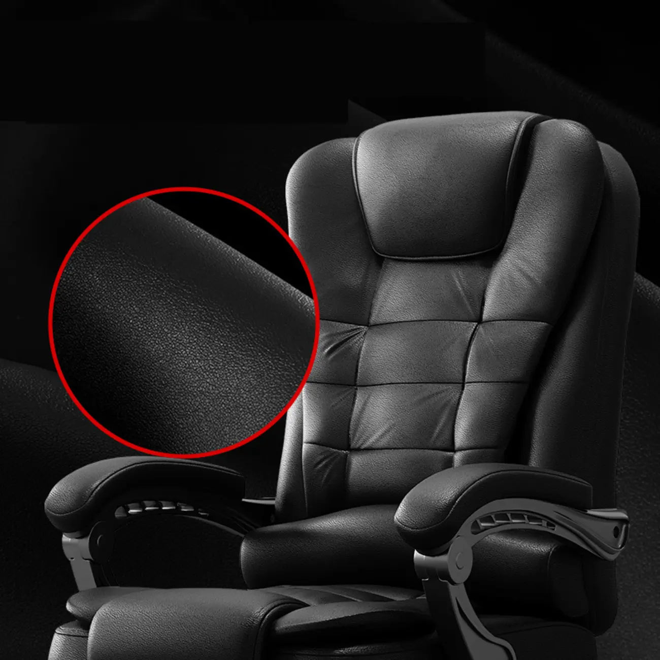 Fauteuil de bureau ergonomique pivotant en cuir noir avec repose-pieds