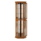 Vitrine d'angle avec éclairage, étagères réglables en verre trempé, fond miroir, meuble vitrine