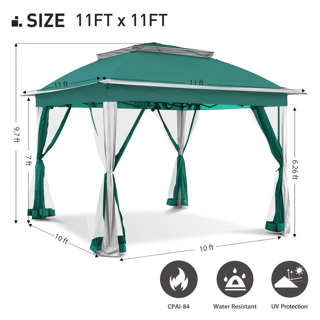 Tonnelle escamotable en acier Cozywor de 3,35 m x 3,35 m avec moustiquaire