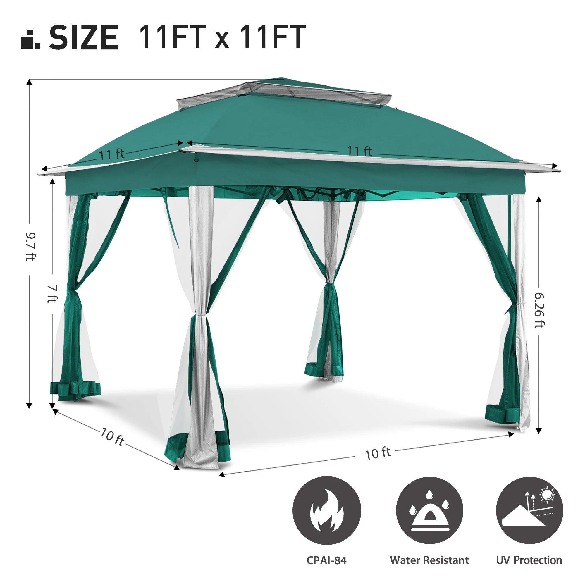 Tonnelle escamotable en acier Cozywor de 3,35 m x 3,35 m avec moustiquaire