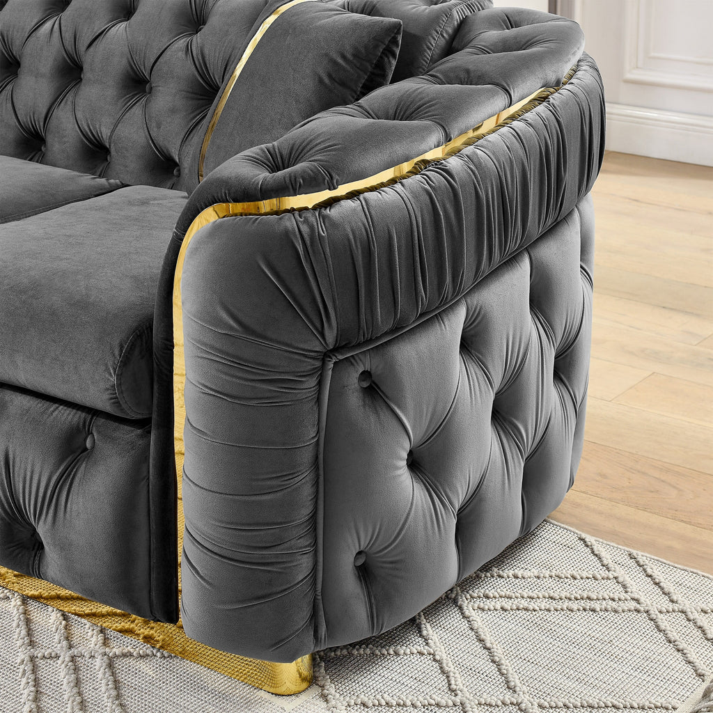 Canapé 3 places 90,6 Velvet avec 2 coussins haute densité, accents dorés et coussins