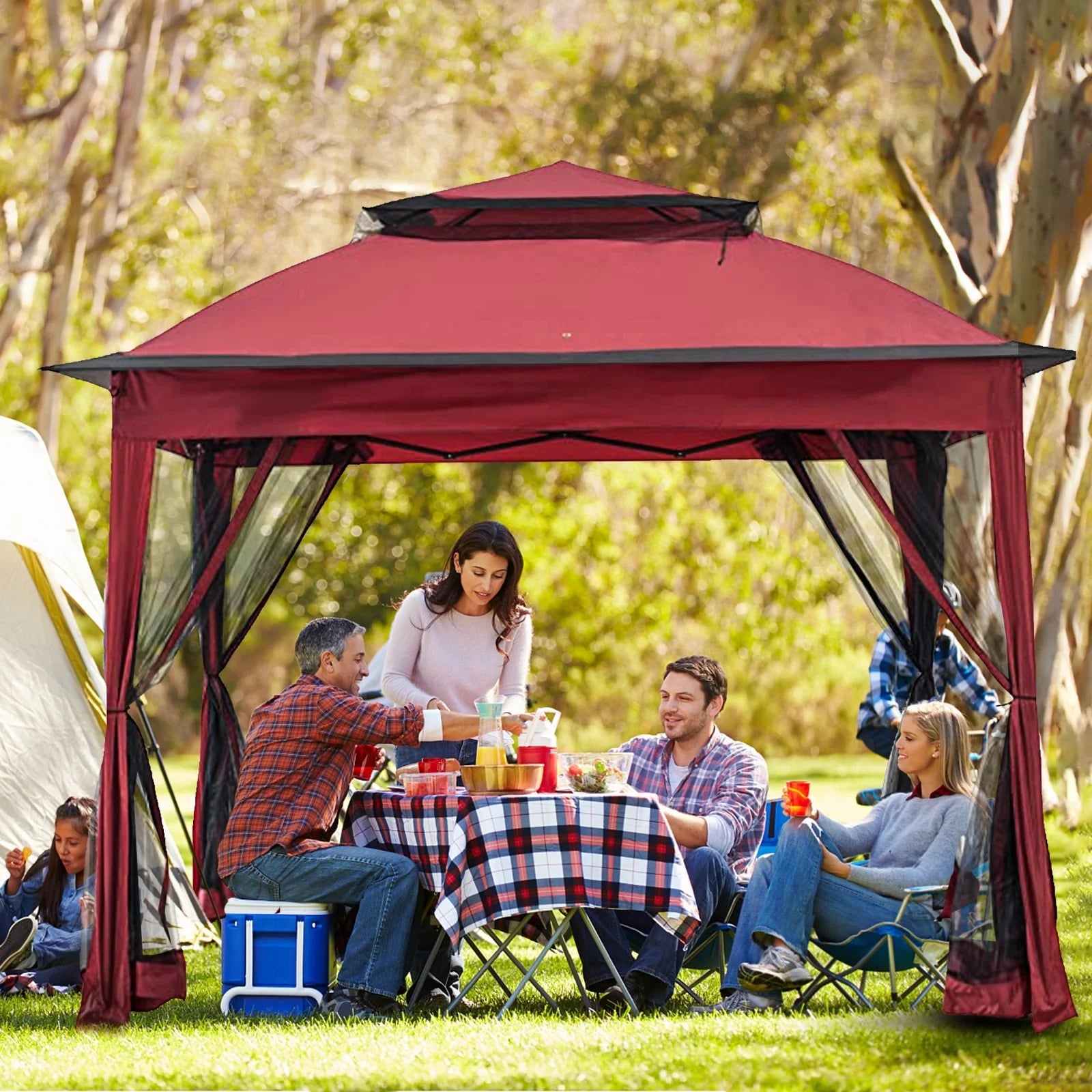 Tonnelle escamotable en acier Cozywor de 3,35 m x 3,35 m avec moustiquaire