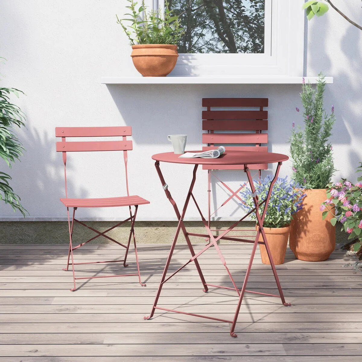 Ensemble bistro pliant 3 pièces en métal, salon de conversation intérieur/extérieur résistant aux intempéries pour patio, cour, jardin