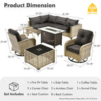 Ensemble de 9 chaises pivotantes en osier OVIOS pour l'extérieur avec table brasero
