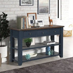 Console en bois avec 3 tiroirs de rangement et 2 étagères