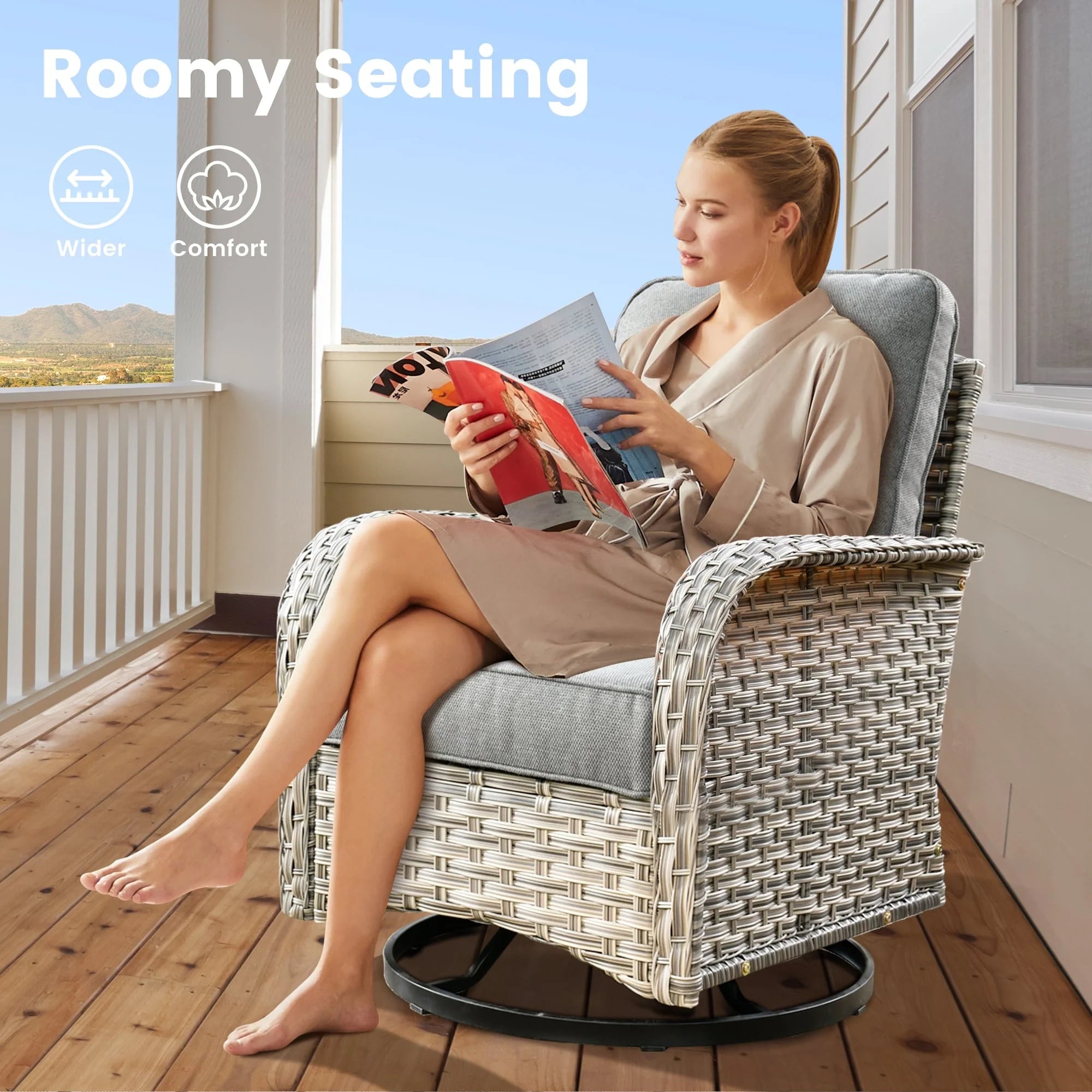 Ensemble de 9 chaises pivotantes en osier OVIOS pour l'extérieur avec table brasero