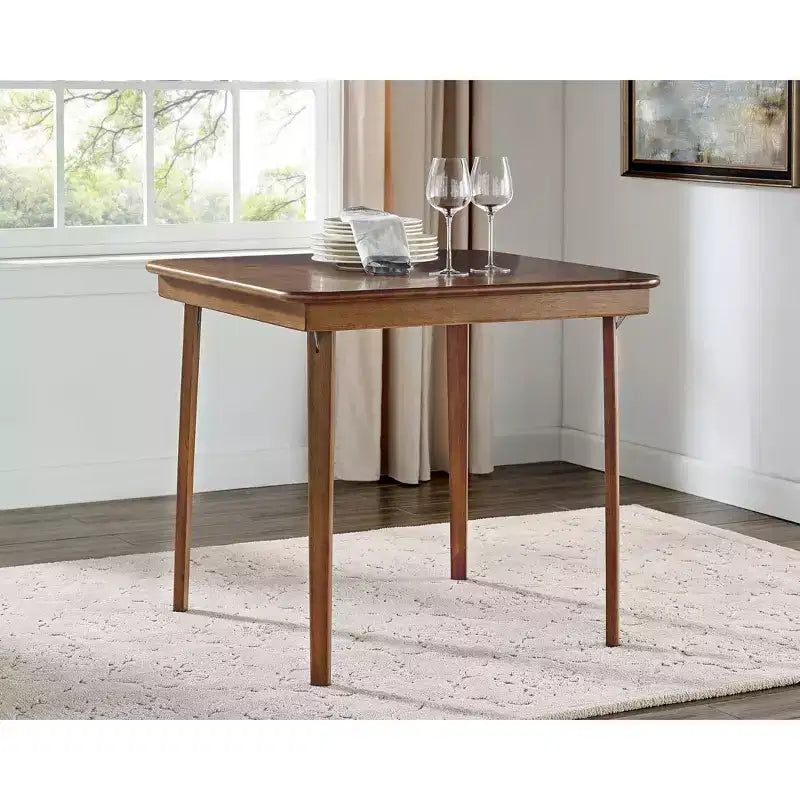 Table de jeu pliante carrée Stakmore 32 po en bois massif à bords droits, finition fruitwood, portable, entièrement assemblée, quincaillerie en acier