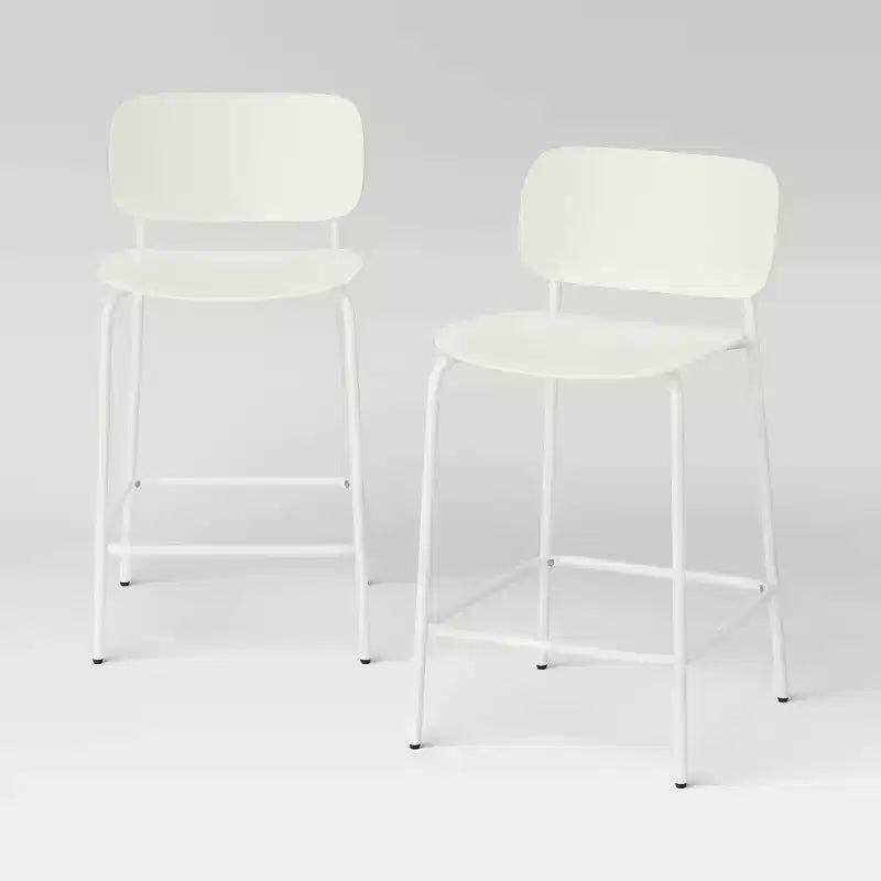 Set of 2, 24" Molded Plastic with Metal Base Counter Height Barstools White - Room Essentials™