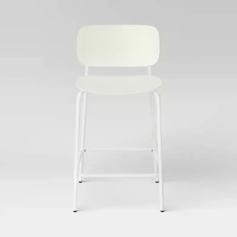 Lot de 2 tabourets de bar en plastique moulé de 61 cm avec base en métal, hauteur comptoir, blancs - Room Essentials™