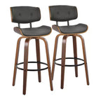 Set of 2 Lombardi Barstools Walnut/Black/Gray PU - LumiSource: Mid-Century Modern, Fixed Height, Footrest