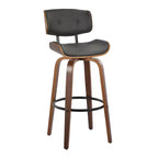 Lot de 2 tabourets de bar Lombardi Noyer/Noir/PU Gris - LumiSource : Mid-Century Modern, hauteur fixe, repose-pieds