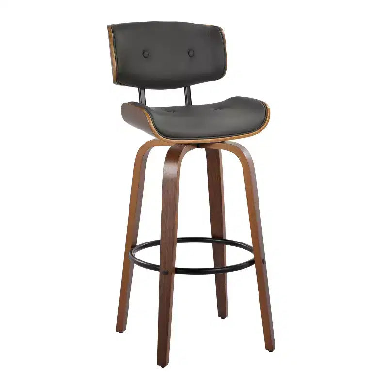 Lot de 2 tabourets de bar Lombardi Noyer/Noir/PU Gris - LumiSource : Mid-Century Modern, hauteur fixe, repose-pieds