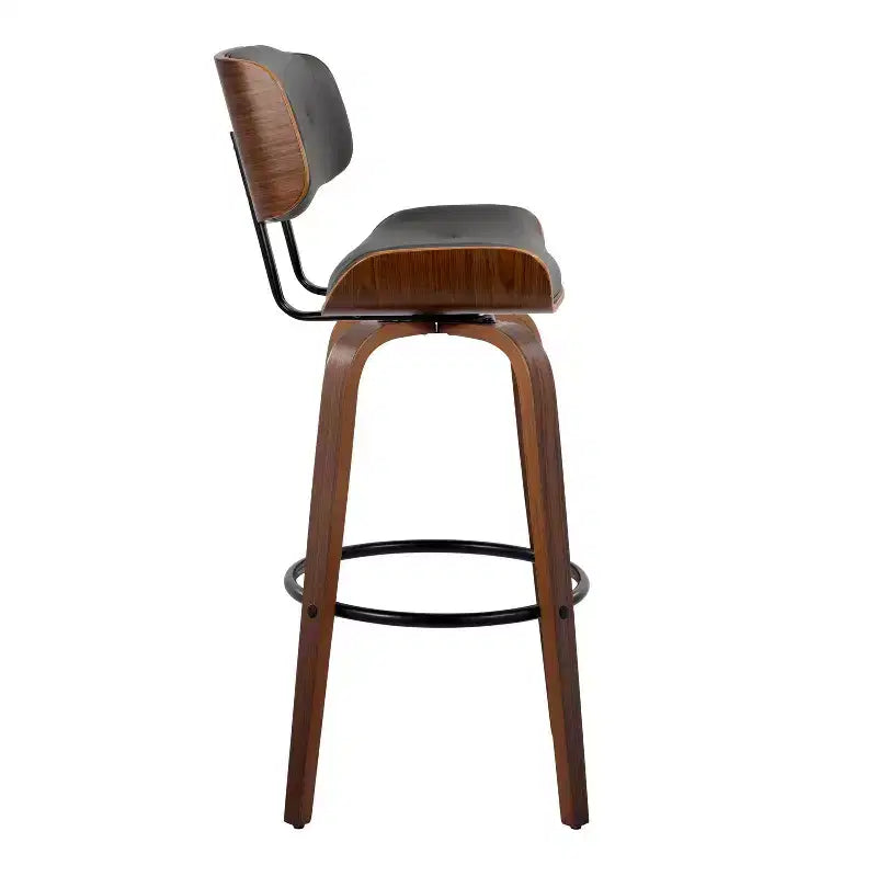 Lot de 2 tabourets de bar Lombardi Noyer/Noir/PU Gris - LumiSource : Mid-Century Modern, hauteur fixe, repose-pieds