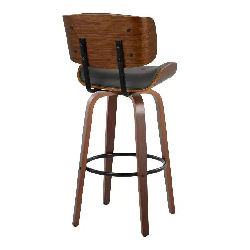 Lot de 2 tabourets de bar Lombardi Noyer/Noir/PU Gris - LumiSource : Mid-Century Modern, hauteur fixe, repose-pieds