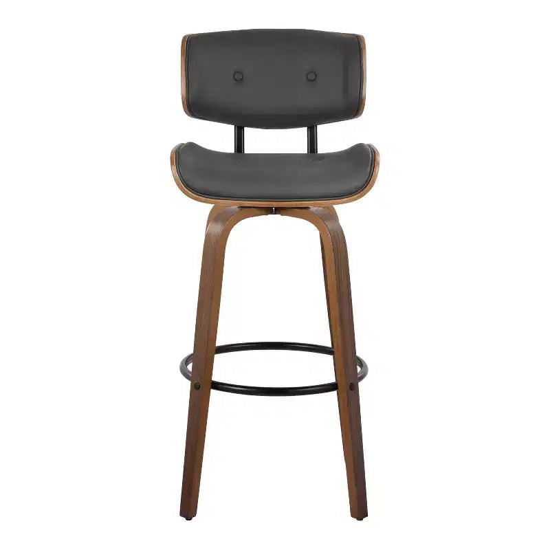 Lot de 2 tabourets de bar Lombardi Noyer/Noir/PU Gris - LumiSource : Mid-Century Modern, hauteur fixe, repose-pieds
