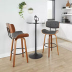 Lot de 2 tabourets de bar Lombardi Noyer/Noir/PU Gris - LumiSource : Mid-Century Modern, hauteur fixe, repose-pieds
