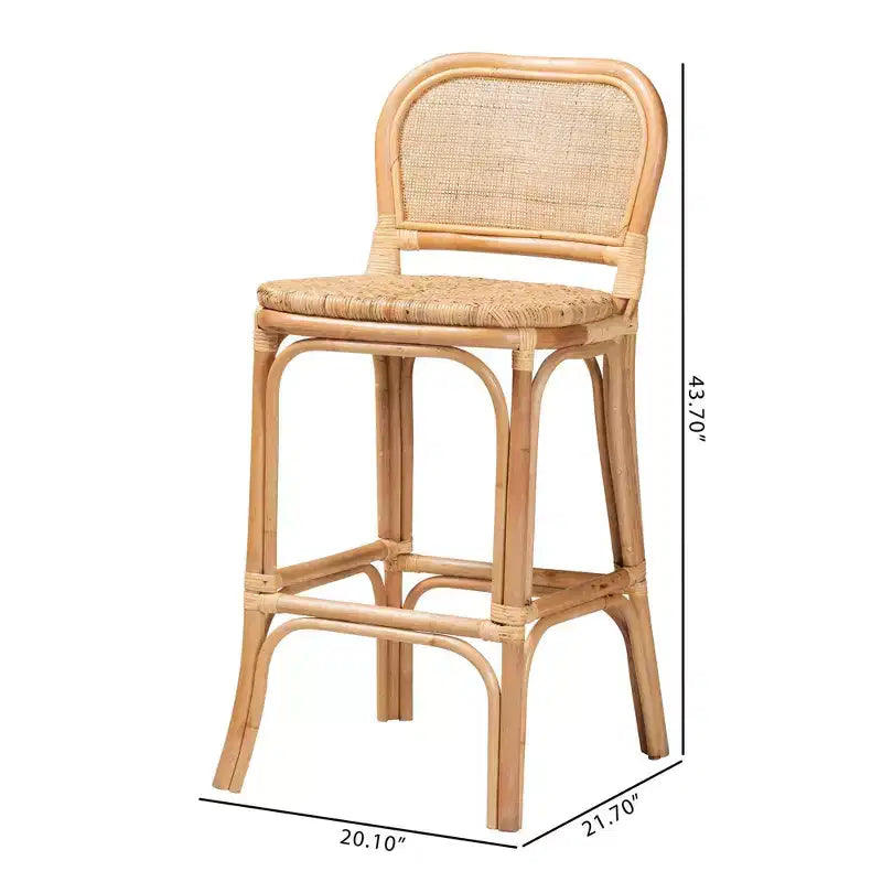 Tabouret de bar Adrena en rotin marron naturel - Baxton Studio : Fait à la main, aucun assemblage requis, style bohème