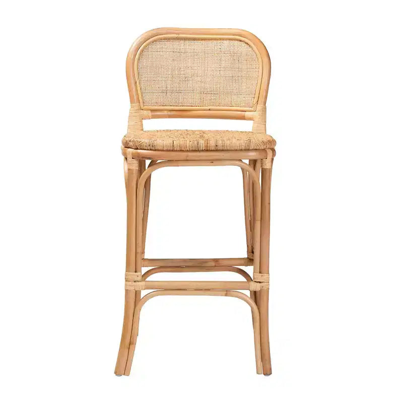 Tabouret de bar Adrena en rotin marron naturel - Baxton Studio : Fait à la main, aucun assemblage requis, style bohème