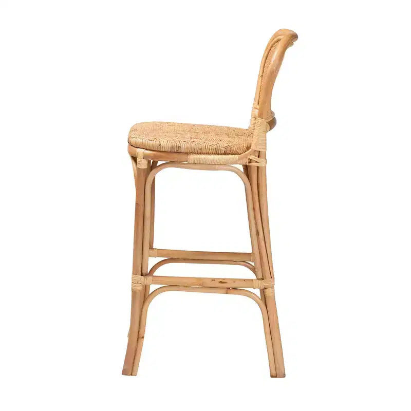Tabouret de bar Adrena en rotin marron naturel - Baxton Studio : Fait à la main, aucun assemblage requis, style bohème