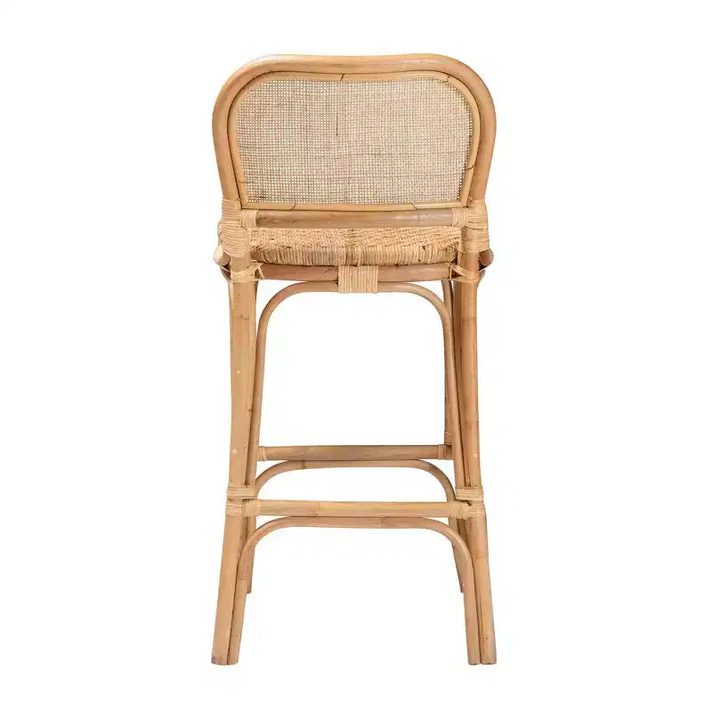 Tabouret de bar Adrena en rotin marron naturel - Baxton Studio : Fait à la main, aucun assemblage requis, style bohème