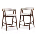 HOMES: Inside + Out Set of 2 Pearlcrest Mid-Century Modern Boucle Upholstered Counter Height Barstool Chairs Walnut
