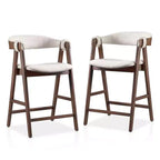 HOMES: Inside + Out Set of 2 Pearlcrest Mid-Century Modern Boucle Upholstered Counter Height Barstool Chairs Walnut