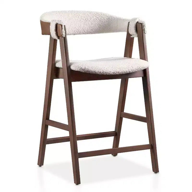 HOMES: Inside + Out Lot de 2 tabourets de bar Pearlcrest mi-siècle moderne en bouclette, hauteur comptoir, noyer