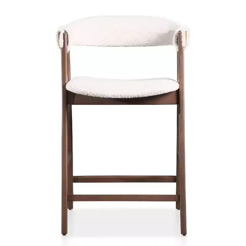 HOMES: Inside + Out Lot de 2 tabourets de bar Pearlcrest mi-siècle moderne en bouclette, hauteur comptoir, noyer