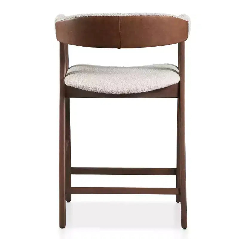 HOMES: Inside + Out Lot de 2 tabourets de bar Pearlcrest mi-siècle moderne en bouclette, hauteur comptoir, noyer