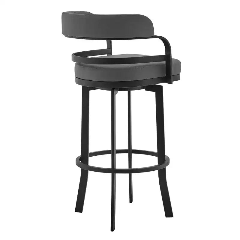 Tabouret de bar de 66 cm (26 po) Prinz, hauteur comptoir, en similicuir gris et métal noir – Armen Living