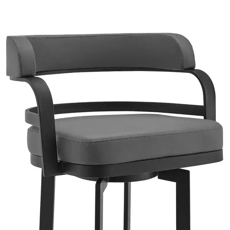 Tabouret de bar de 66 cm (26 po) Prinz, hauteur comptoir, en similicuir gris et métal noir – Armen Living