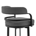 Tabouret de bar de 66 cm (26 po) Prinz, hauteur comptoir, en similicuir gris et métal noir – Armen Living