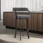 Tabouret de bar de 66 cm (26 po) Prinz, hauteur comptoir, en similicuir gris et métal noir – Armen Living