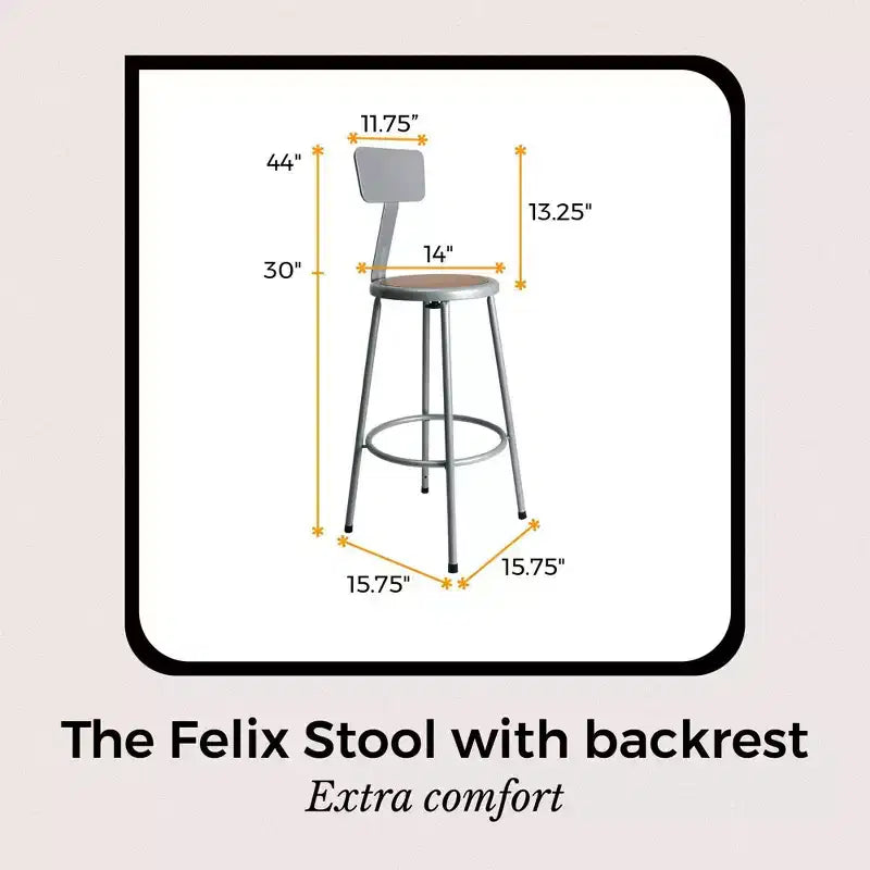 Tabouret de bar en acier avec dossier collection Felix 30" Hampden Furnishings, Gris