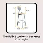 Tabouret de bar en acier avec dossier collection Felix 30" Hampden Furnishings, Gris
