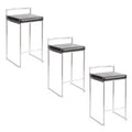 LumiSource Set of 3 Fuji Stacker Counter Height Barstools Stainless Steel/Black PU