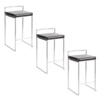 LumiSource Set of 3 Fuji Stacker Counter Height Barstools Stainless Steel/Black PU