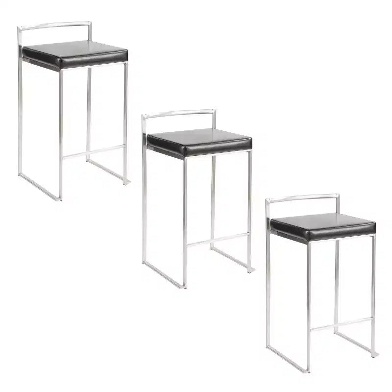 LumiSource Set of 3 Fuji Stacker Counter Height Barstools Stainless Steel/Black PU